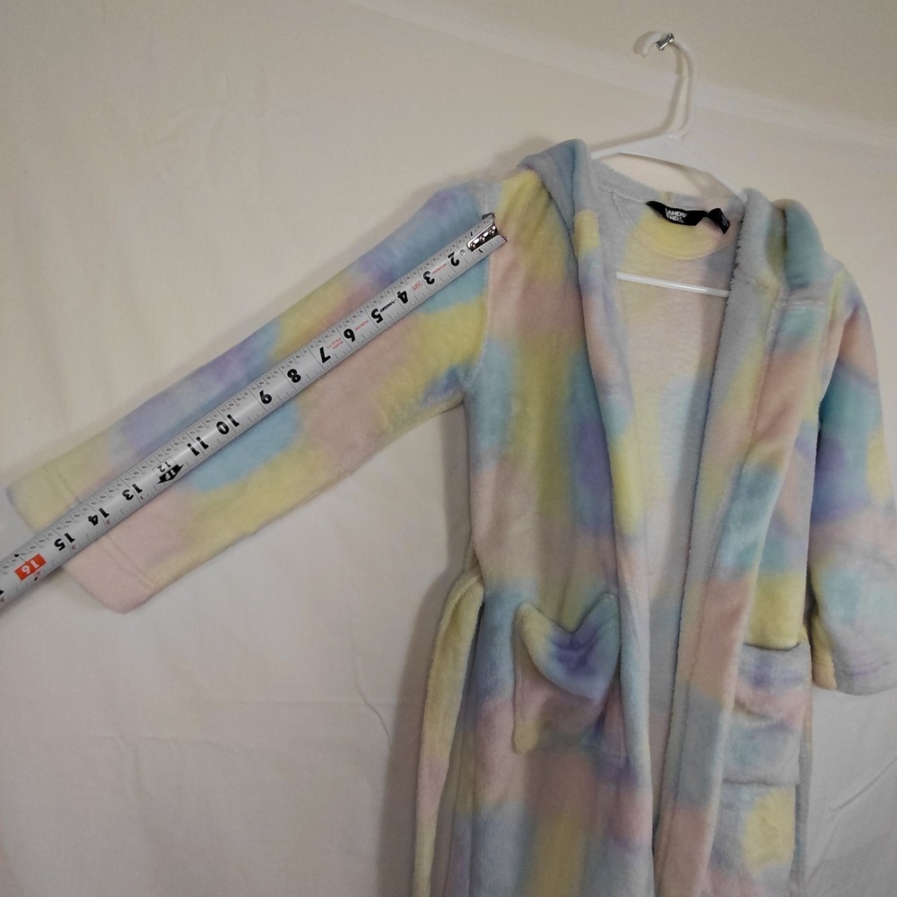 Lands' End Kids Fleece Hooded Size 6/ XS Bathrobe Tie Waist Soft Fuzzy Robe - Picture 8 of 9